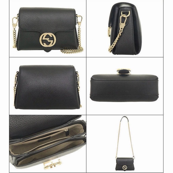Gucci Crossbody Black Dollar Leather Interlocking GG Chain Bag - Picture 12 of 17